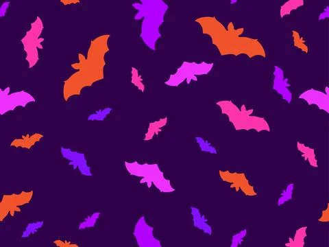 Seamless pattern with colorful bats. Festive background with Halloween bats.  Stock-Illustration
