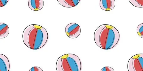 Seamless pattern with colorful beach balls on white background. Baby pattern. Stock Illustration