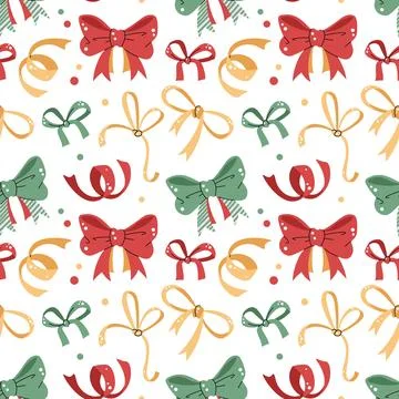 Seamless pattern with colorful bows and ribbons. Vector holiday texture in fl Stock Illustration