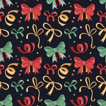 Seamless pattern with colorful bows and ribbons. Vector holiday texture in .. Stock Illustration