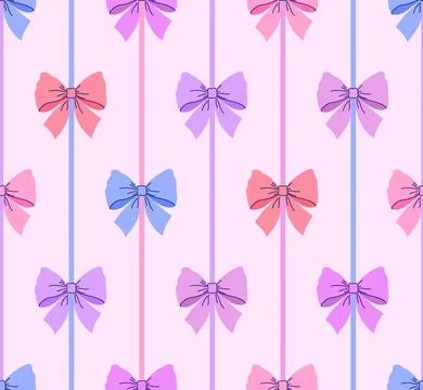 Seamless pattern with colorful bows arranged in vertical stripes on a soft .. Stock Illustration