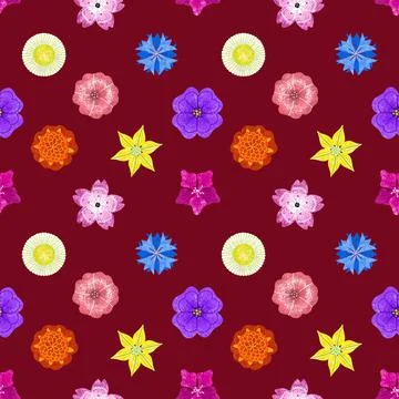 Seamless pattern. Colorful bright geometric flowers. A small rare pattern on a Stock Illustration