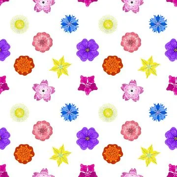 Seamless pattern. Colorful bright geometric flowers. Small rare pattern on a Stock Illustration