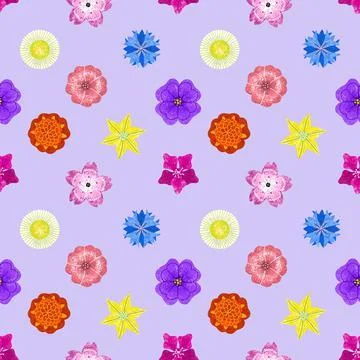 Seamless pattern. Colorful bright geometric flowers. A small rare pattern on a Stock Illustration
