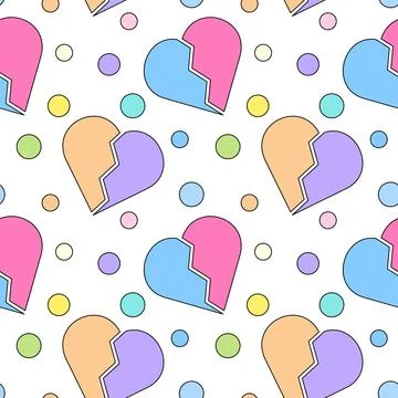 Seamless Pattern with Colorful Broken Hearts and Circles Stock Illustration