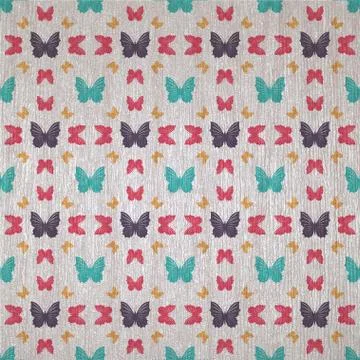Seamless pattern with colorful butterflies of different sizes on the texture. Stock Illustration