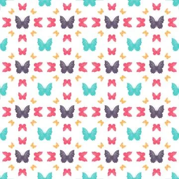 Seamless pattern with colorful butterflies of different sizes Stock Illustration