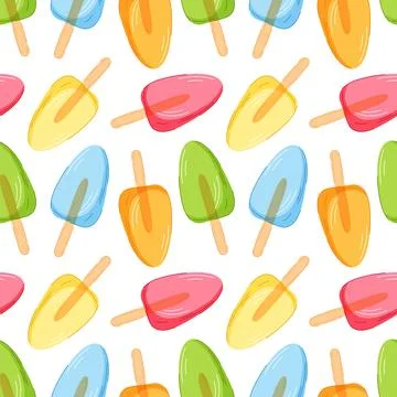 Seamless pattern with colorful cartoon ice pop on white background. Perfect for 스톡 일러스트