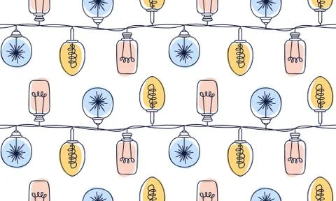 Seamless pattern of of colorful Christmas light bulbs. Vector illustration. C Stock Illustration