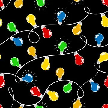 Seamless pattern of colorful christmas light bulbs. design for holiday gree.. Stock Illustration