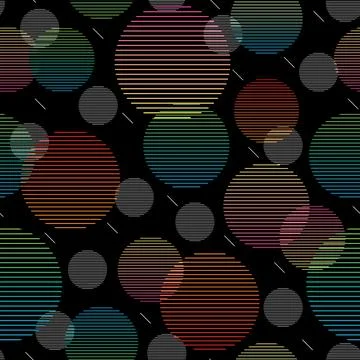 Seamless pattern with colorful circle lines on black. geometric pattern Stock Illustration