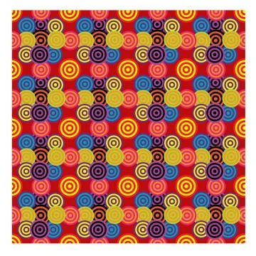 Seamless pattern with colorful circle on red background Stock Illustration