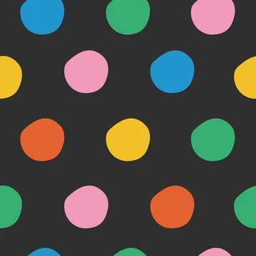 Seamless pattern with colorful circles on black background. Vector illustration. Stock Illustration
