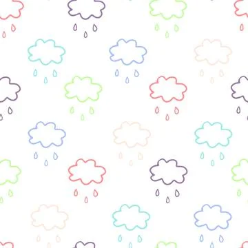 Seamless pattern with colorful clouds and raindrops. Vector illustration 스톡 일러스트