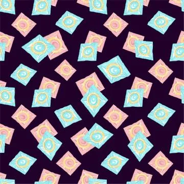 Seamless pattern with colorful condoms.The concept of safe sex Stock-Illustration