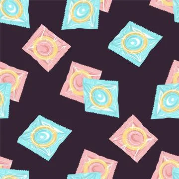 Seamless pattern with colorful condoms.The concept of safe sex. Stock-Illustration