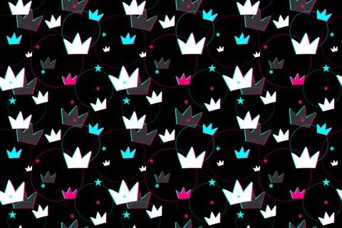 Seamless pattern. Colorful crown on a black background. Social media concept. Ilustração Stock