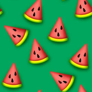 Seamless Pattern with Colorful Cute Watermelon Slice in Modern Plastic Style Stock Illustration