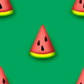 Seamless Pattern with Colorful Cute Watermelon Slice in Modern Plastic Style Stock Illustration
