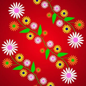 Seamless pattern with colorful daisies on a red background 库存插图