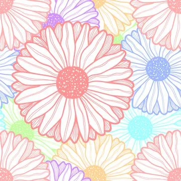 Seamless pattern with colorful daisies. Vector Stock Illustration