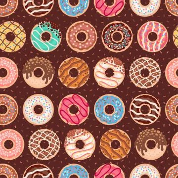 Seamless pattern with colorful donuts with glaze Stock Illustration
