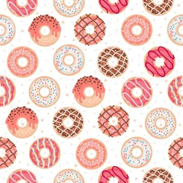 Seamless pattern with colorful donuts with glaze Stock Illustration