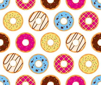 Seamless pattern of colorful donuts glazed sweet sugar icing background  Stock Illustration