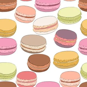 Seamless pattern of colorful doodle macaroons. Sketch macaroon. Macaroons han Stock Illustration