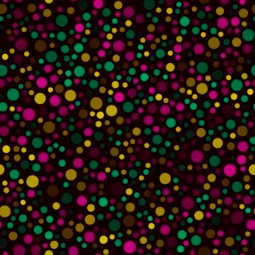 Seamless pattern with colorful dots on black background. Vector. Stock Illustration