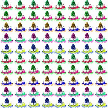 Seamless pattern of colorful ducks and ducklings next to the tree in the lake Stock Illustration