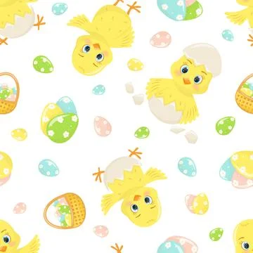 Seamless pattern Colorful Easter chickens and eggs Illustrazione stock