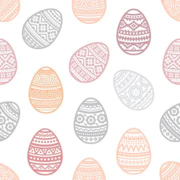 Seamless pattern of colorful easter egg vector flat icons painted in traditional イラスト素材