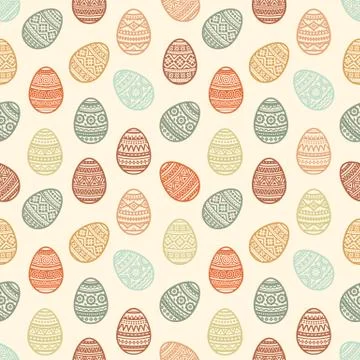 Seamless pattern of colorful easter egg vector flat icons painted in traditional Illustrazione stock