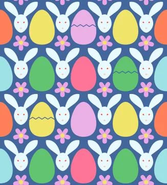 Seamless pattern with colorful Easter eggs and rabbits. Vector illustration Illustrazione stock
