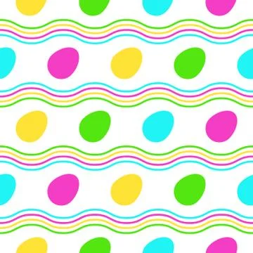 Seamless Pattern with colorful easter eggs and wavy lines. Flat vector Stock Illustration
