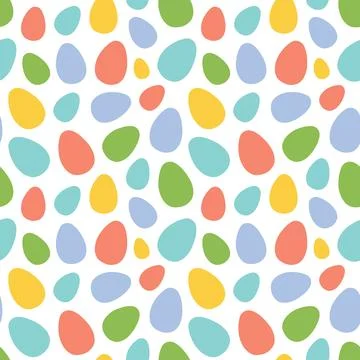 Seamless pattern of colorful Easter eggs on white background. Cheerful and Illustrazione stock