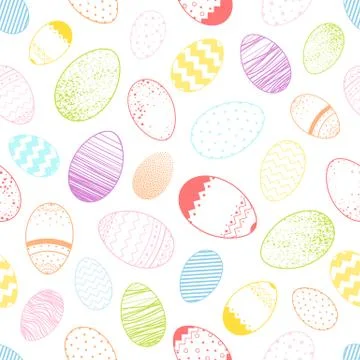 Seamless pattern colorful eggs outline Stock Illustration