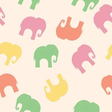 Seamless pattern with colorful elephants for textile, book cover, packaging. Stock Illustration