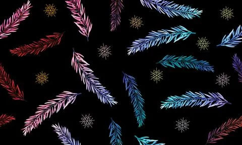 Seamless pattern with colorful feathers on black background. Stock Illustration