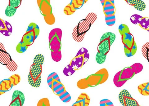 Seamless pattern of colorful flip flops set isolated on white background - Ve Stock Illustration