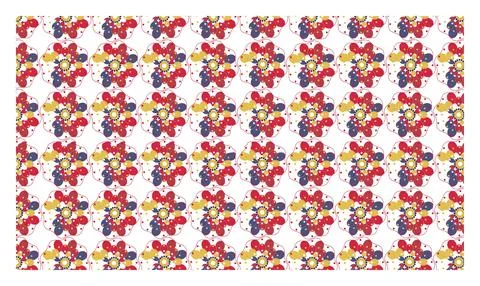 Seamless pattern with colorful floral mandala elements and dots on white ba.. 스톡 일러스트