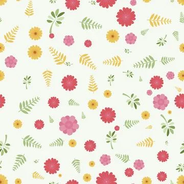 Seamless pattern with colorful flowers and leaves isolated on white backgroun Stock Illustration