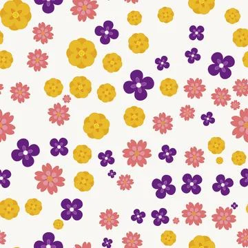 Seamless pattern with colorful flowers isolated on white background Stock Illustration