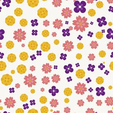 Seamless pattern with colorful flowers isolated on white background Stock Illustration