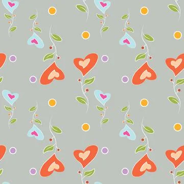 Seamless pattern. colorful flowers in the shape of a heart. Romantic love pri Stock Illustration