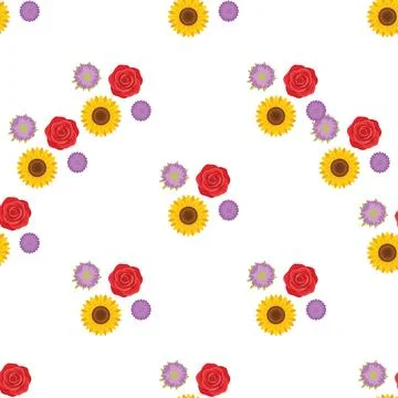 Seamless pattern with colorful flowers on a white background. Illustrazione stock