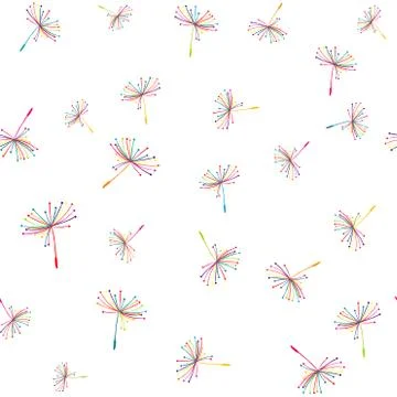 Seamless pattern with colorful flying dandelion seeds Stock Illustration