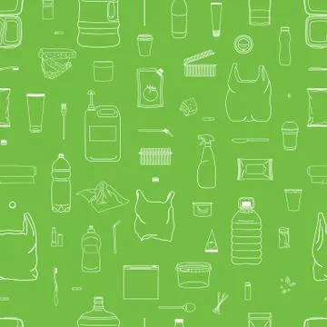 Seamless pattern of colorful garbage. Line icons. Stock Illustration