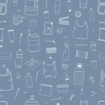 Seamless pattern of colorful garbage. Line icons. Stock Illustration